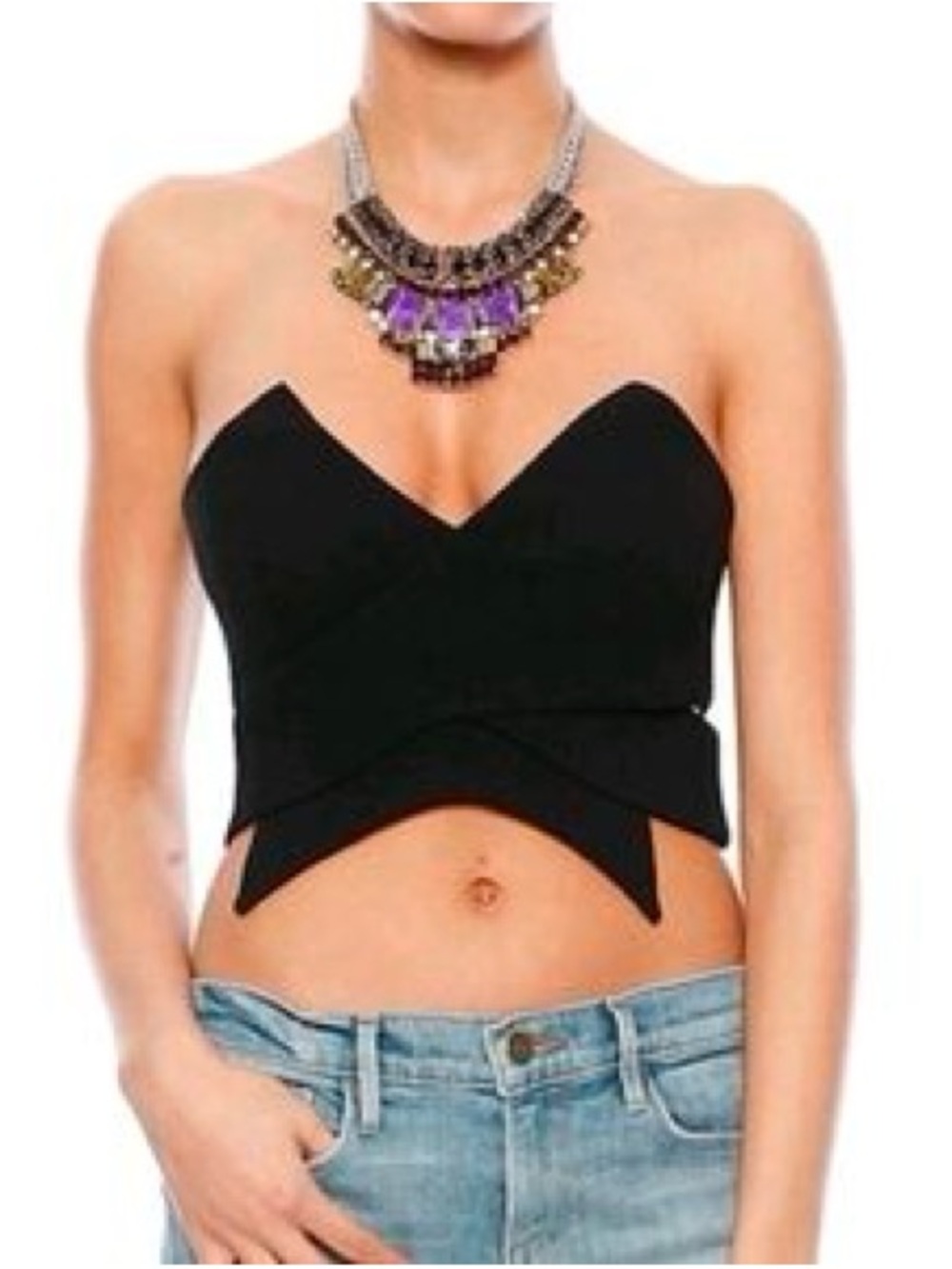 🖤KEEPSAKE The Label - Structured Black Cross-Waist Bodice Crop Top Size M